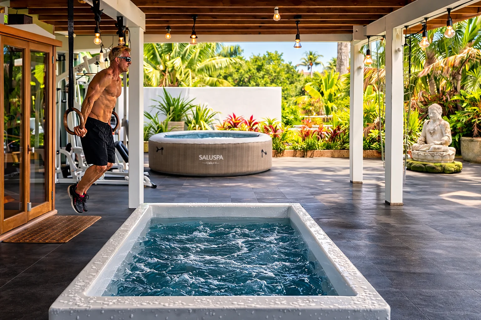 Cold plunge and outdoor fitness area