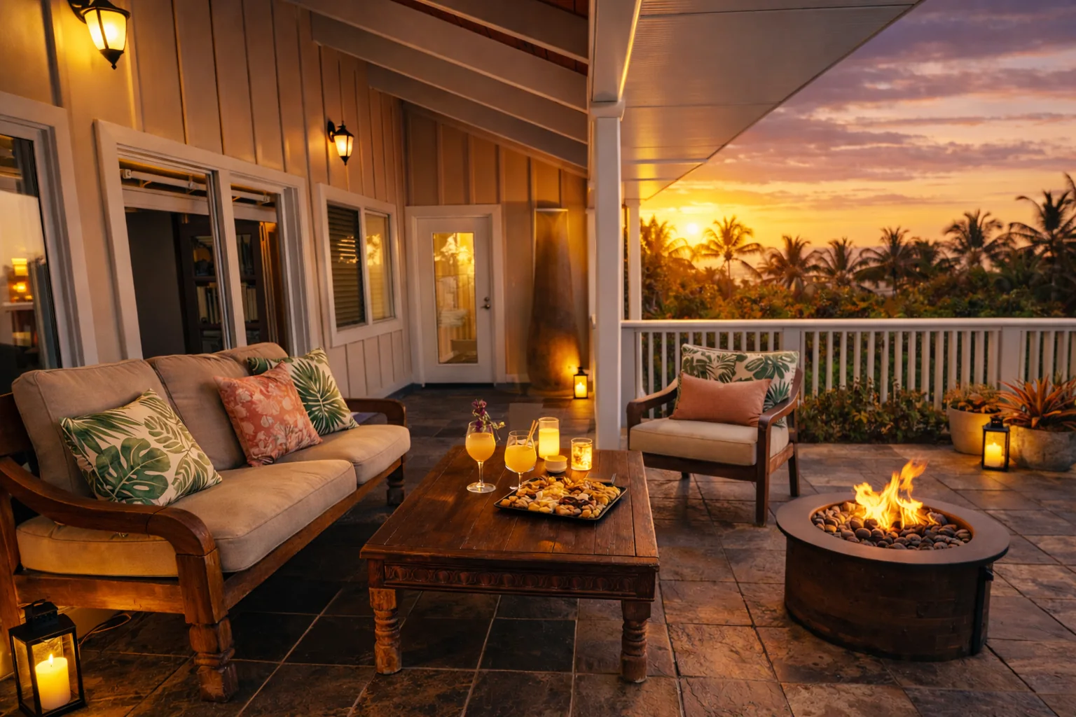 Sunset lounge seating and fire pit